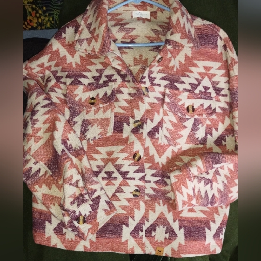 Aztec print button up jacket